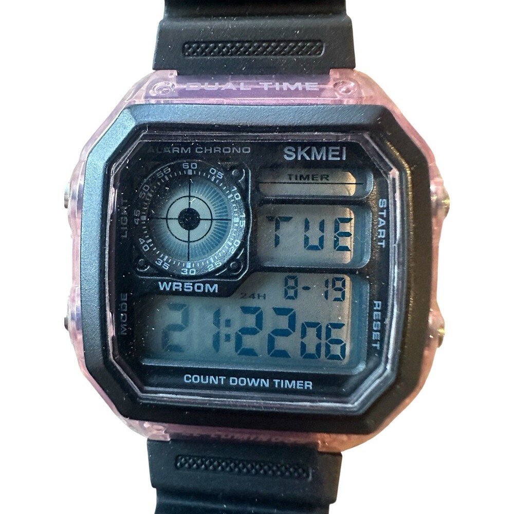 SKMEI Men's Digital Sport Watch  LED Display 1998 Wristwatch Pink Purple Black
